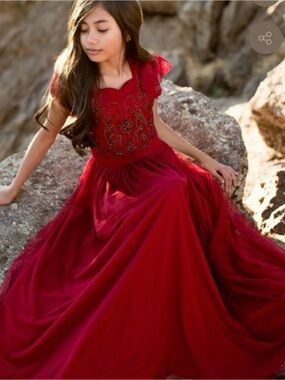 Joyfolie Mia Joy Arwen Beaded Maxi Dress in Crimson Red Gown Girls Size 7